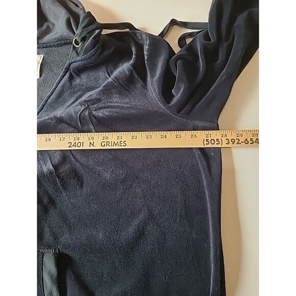 Merona Womens Track Suit 2pc Size 28W Black Velour Polyester Tie Pants Hood - Picture 16 of 16